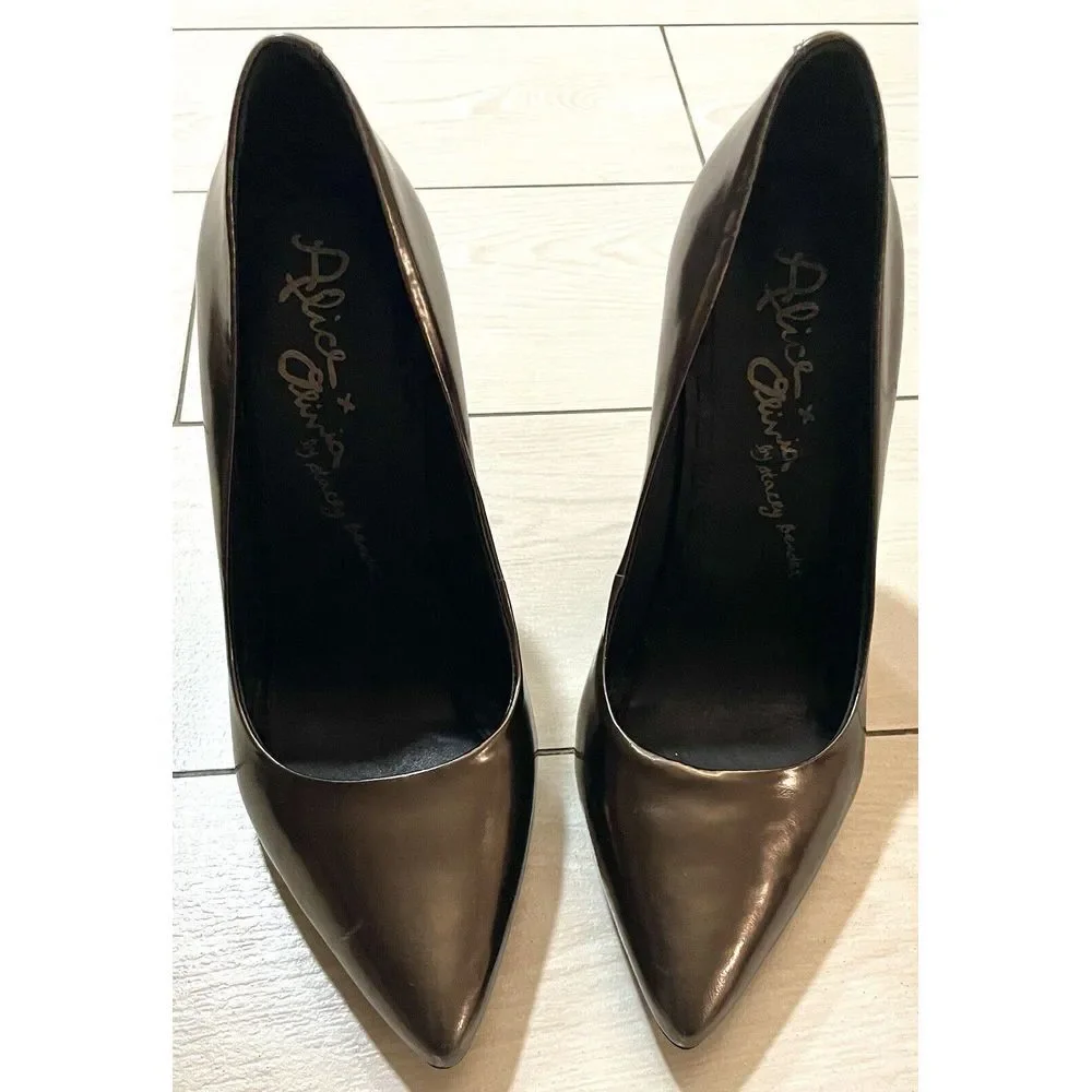 Alice and Olivia by Stacey Bendet high copper Shinny wedge heels size‎ 37.5